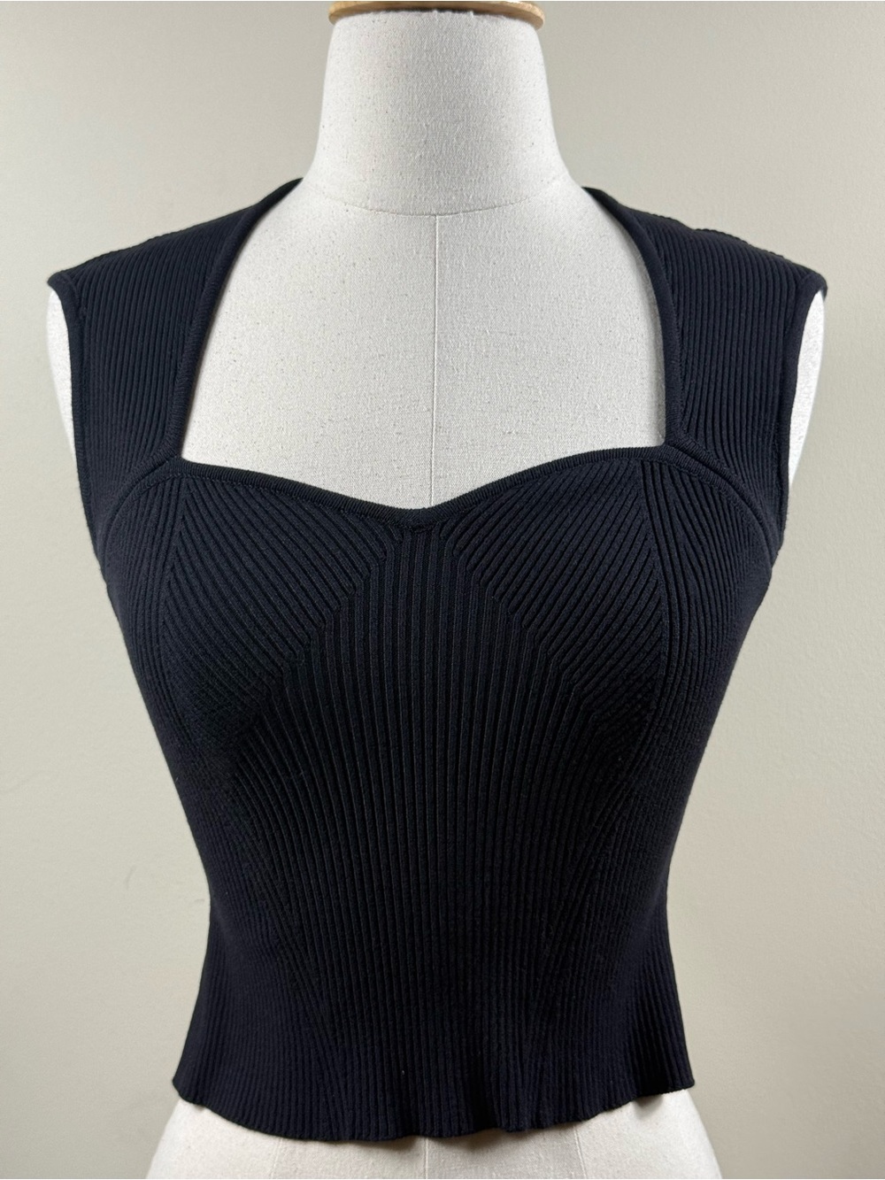 Paola Bernardi Black Ribbed Knit Bustier Top S